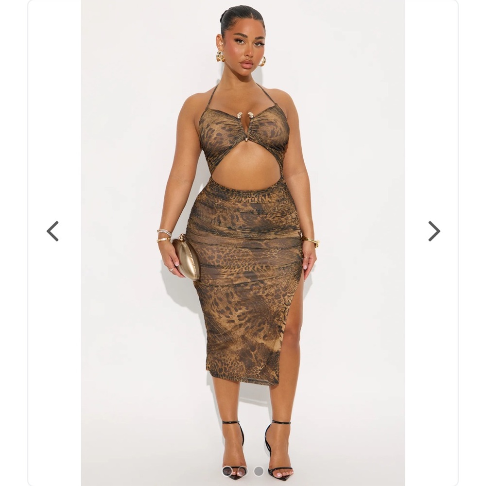 Indie Halter Printed Mesh Midi Dress